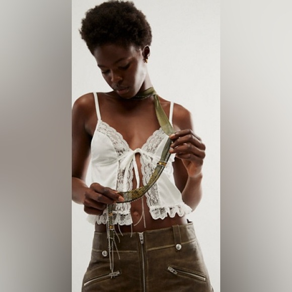 NWT Free People Chan Luu Galactic Embroidered Fringe Skinny Washed Ashore Scarf - Picture 3 of 4